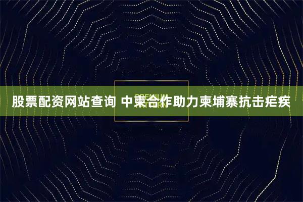 股票配资网站查询 中柬合作助力柬埔寨抗击疟疾